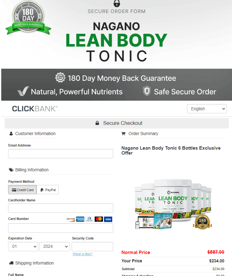 Lean Body Tonic Order Form